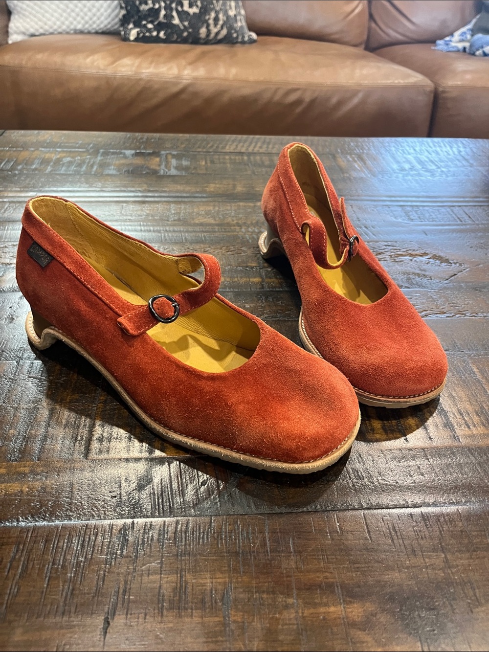 Camper Women's Rust Suede Heeled Mary Jane EURO 37
